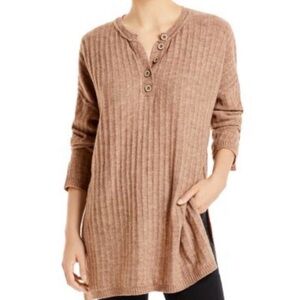 Free People Around the Clock Brown Henley Sweater